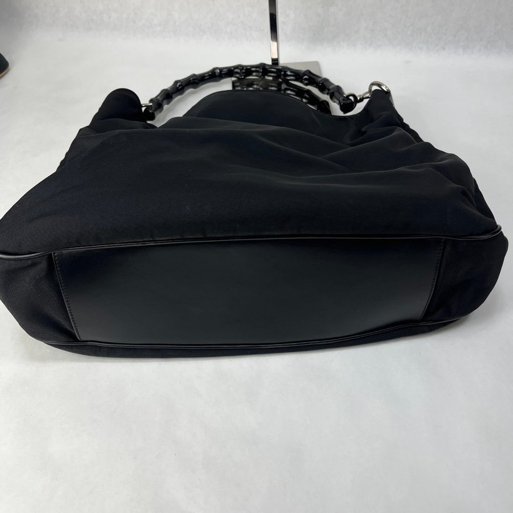 Gucci Black Bamboo Nylon Classic Vintage Hand Cross Body Bag w/COA - Picture 7 of 14